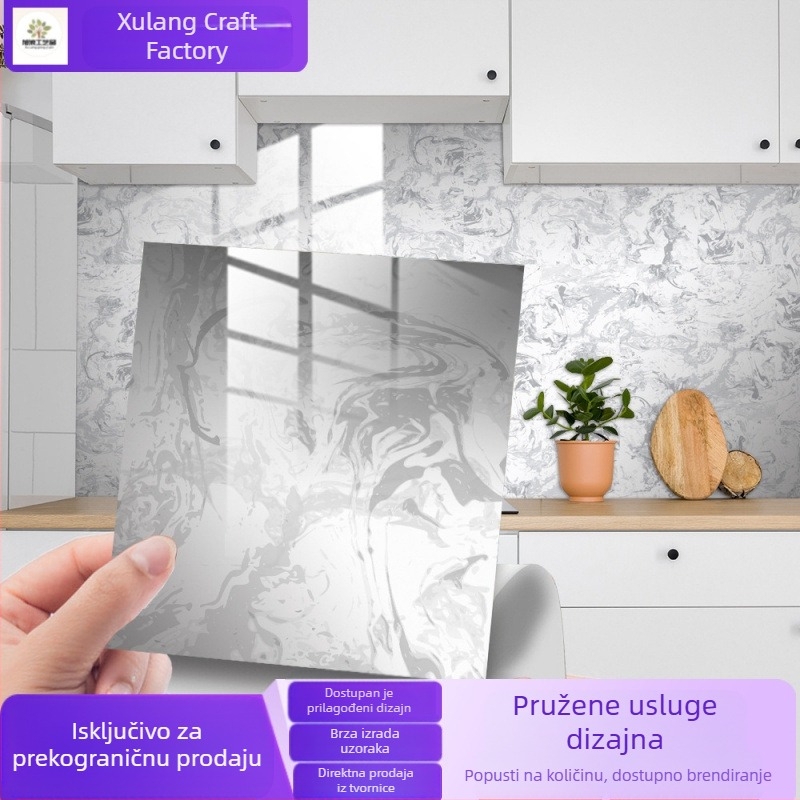 CRM021 Samoljepljive zidne pločice s filmom od mramorno-kristalnog filma, vodootporne, za kuhinju, dekoracija i renovacija doma