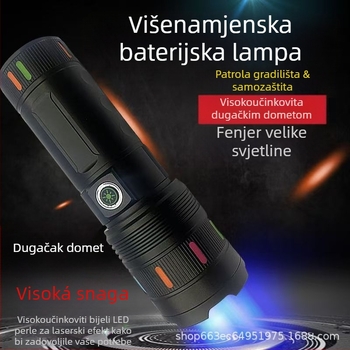 LED baterijska svjetiljka snažne snage, 10–15W; baterija 4500–6000 mAh; USB punjenje; domet ≥500 m
