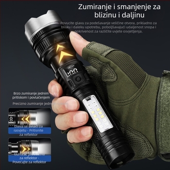 LED svjetiljka 5W, 1200mAh punjiva, snop svjetla do 200–500 m, za planinarenje i kampiranje