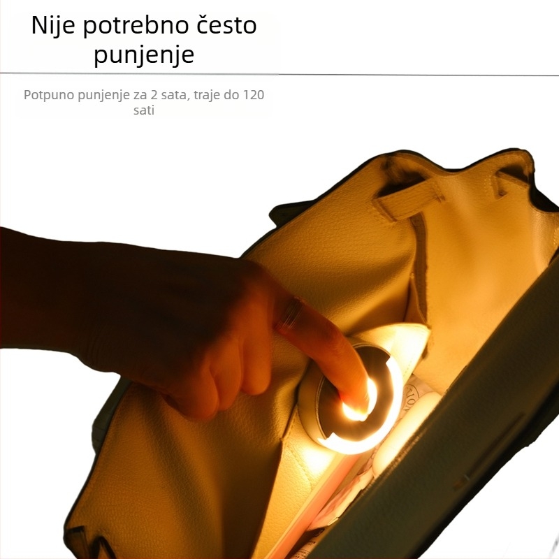 Ženska mini okrugla torbica svjetlo, latice oblik, plastično sjenilo, PVC držač, indukcijski prekidač, 3.7V USB napajanje, topla svjetlost