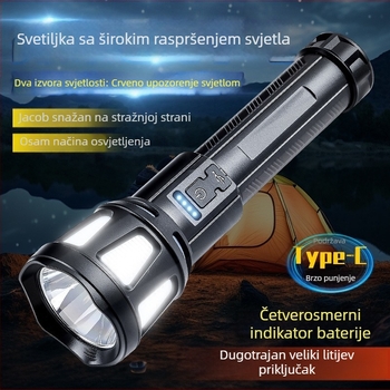 SW Vanjska laserska svjetiljka, 10W, 1800mAh, domet 200–500m, trajanje baterije 4–6h, punjiva