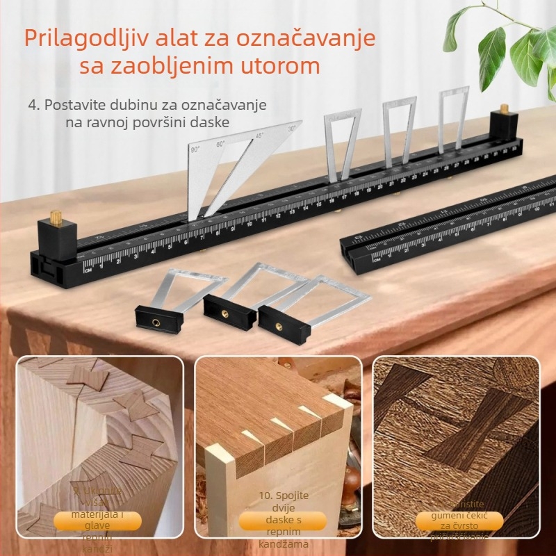 Drvoobradni označivač ravnalo za dovetail mortise and tenon – precizno označavanje, mjeračka skala, kompatibilno s privatnim markama