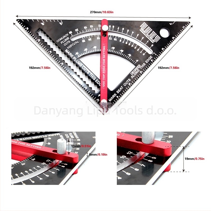 Mr Drill Pokretni trokutasti mjerač s kliznom šipkom za 90° – aluminijska legura, 234 g