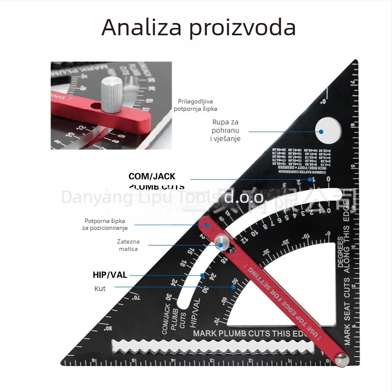 Mr Drill Pokretni trokutasti mjerač s kliznom šipkom za 90° – aluminijska legura, 234 g