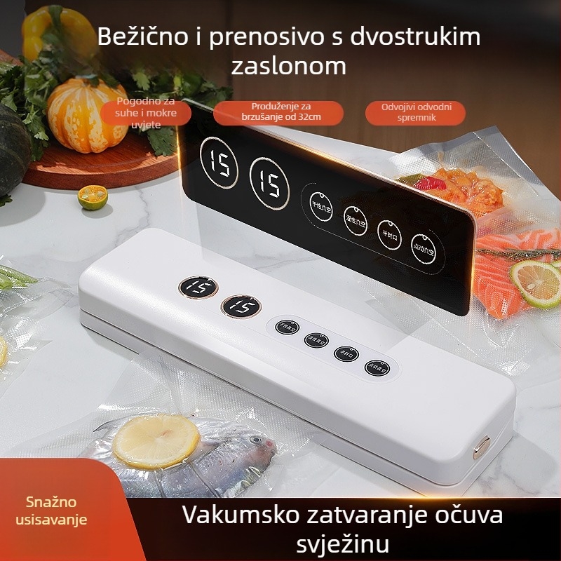 Prijenosna vakuumska mašina za suhe i mokre namirnice, USB napajanje, 35W/7,4V, ABS plastično kućište, kapacitet 500–1000 ml