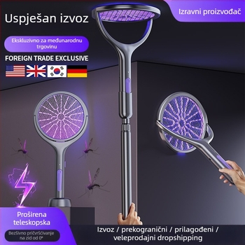 Električni odbač komaraca s teleskopskom drškom, USB punjiv, aluminijska mreža, UV zamka, pokrivenost 11-20㎡