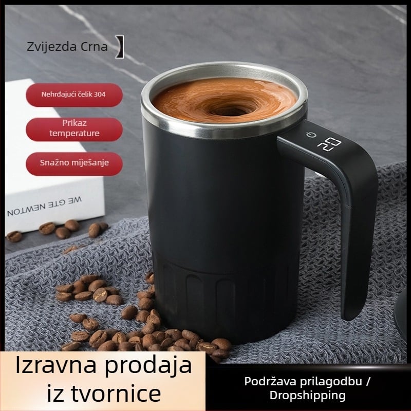 Šejker čelična šolja od nehrđajućeg čelika s električnim miješanjem — prenosna šalica za kavu (320 g, nehrđajući čelik, električni motor, mogućnost tiskanja logotipa)