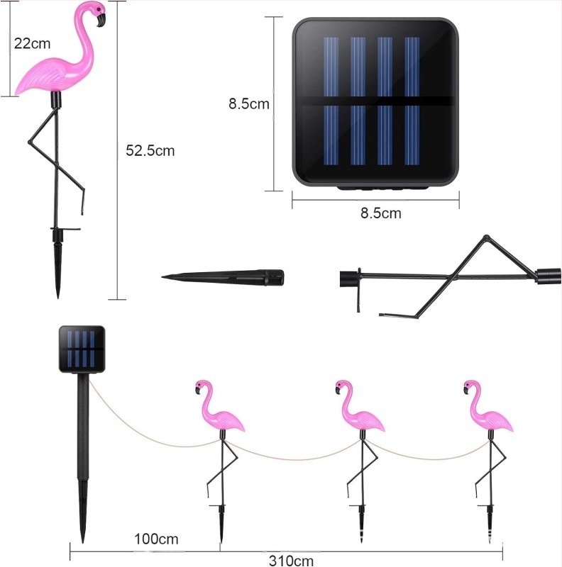 Solarna lampa flaminga za travnjak – dizajn flaminga, IP55, 0.09W, 6-12h, CE
