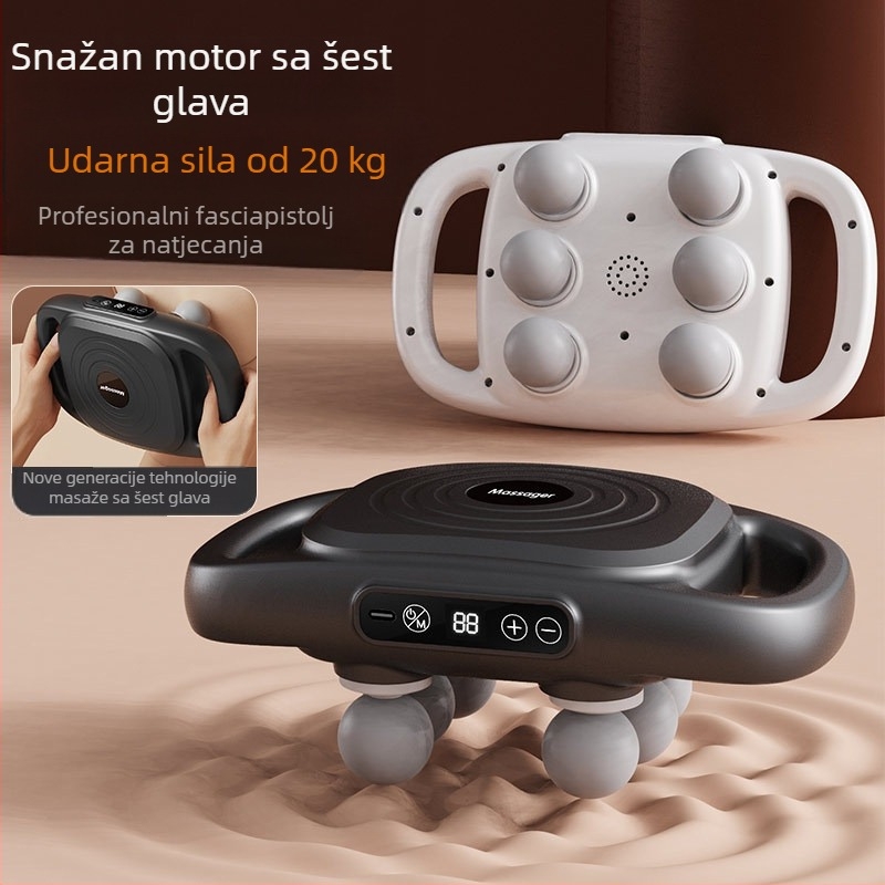 Šestero-glavni fascia masažer za cijelo tijelo, kefni motor, ugrađena baterija 2000–4000 mAh, 5+ brzina, buka 36–45 dB