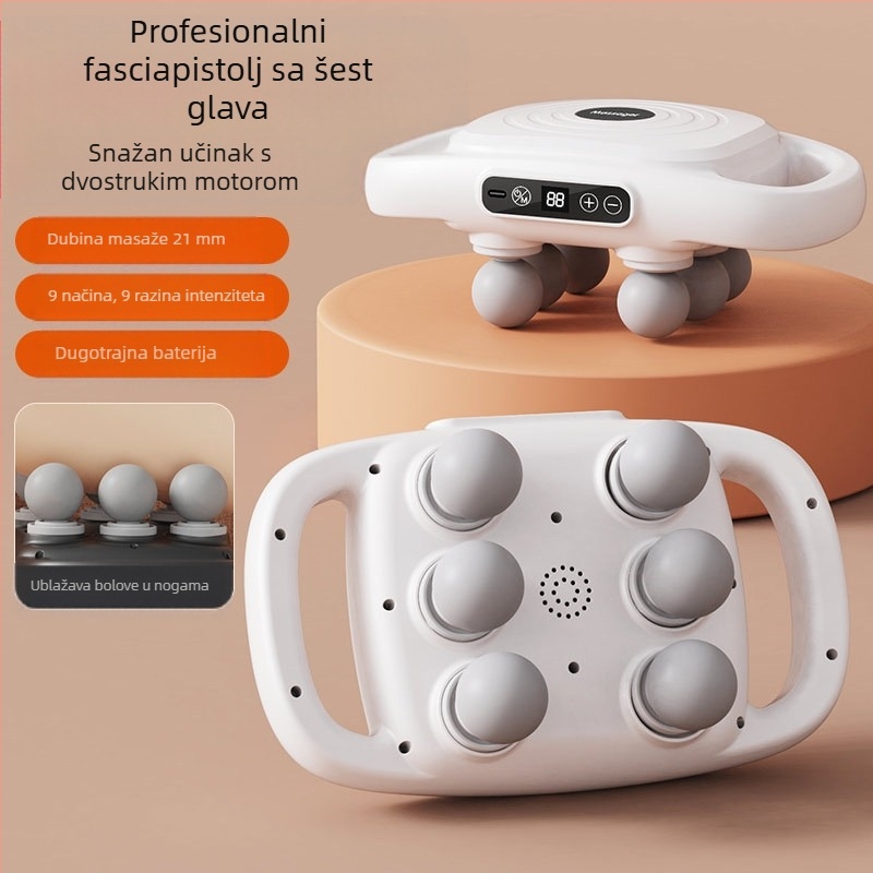 Šestero-glavni fascia masažer za cijelo tijelo, kefni motor, ugrađena baterija 2000–4000 mAh, 5+ brzina, buka 36–45 dB