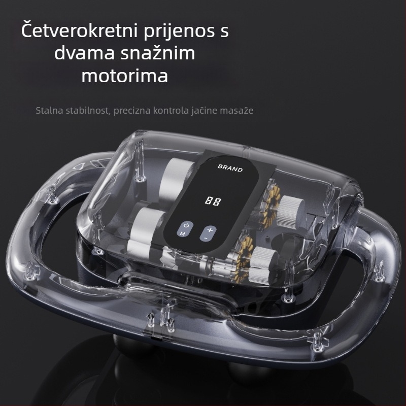 Šestero-glavni fascia maser za mišiće – motor s četkicom, LCD zaslon, višestruko podešavanje, pametno isključivanje, ugrađena baterija 1200–2000 mAh, trajanje 3–6 h, buka 36–45 dB