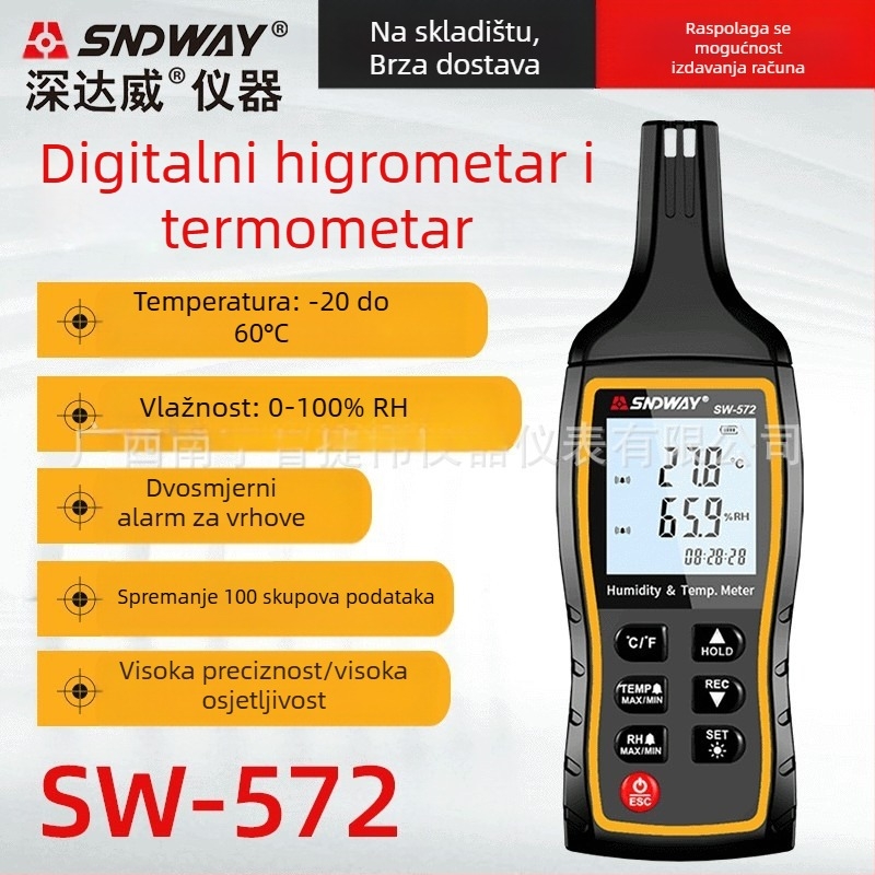 SW572 ručni digitalni mjerač temperature i vlage, visokosenzitivni senzor