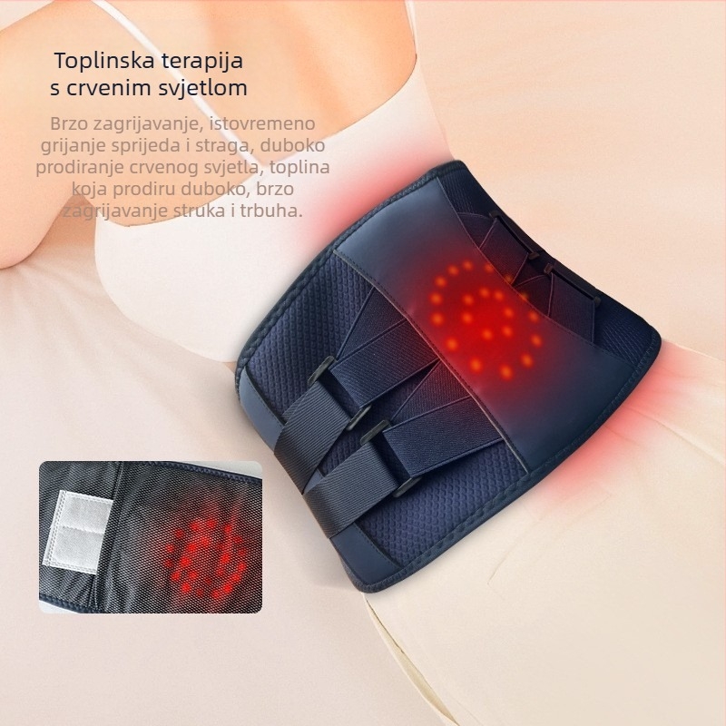 Bežični grijani vibracijski pojas za struk s terapijom crvenim svjetlom, USB napajanje, 3 brzine, 8+ masažnih glava, topli kompres