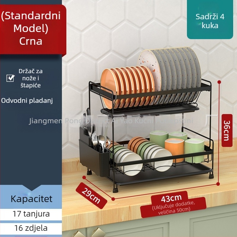 Dvostruki odvodni stalak za kuhinju – željezna žica, moderni minimalistički stil, organizator tanjura i zdjela