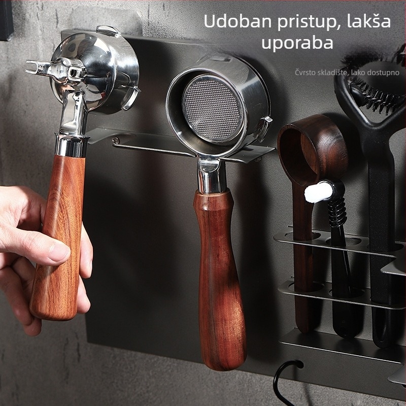 Retro metalni zidni držač za portafiltre i tampone, bez bušenja, pogodan za bar, kafić, restoran ili dom