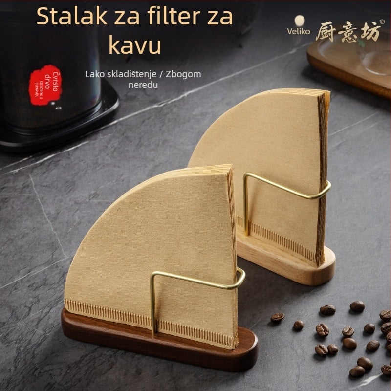 Držač za filtre za kavu, uspravni V oblik, univerzalan, od orašastog drveta i nehrđajućeg čelika, za V60 filtr papir