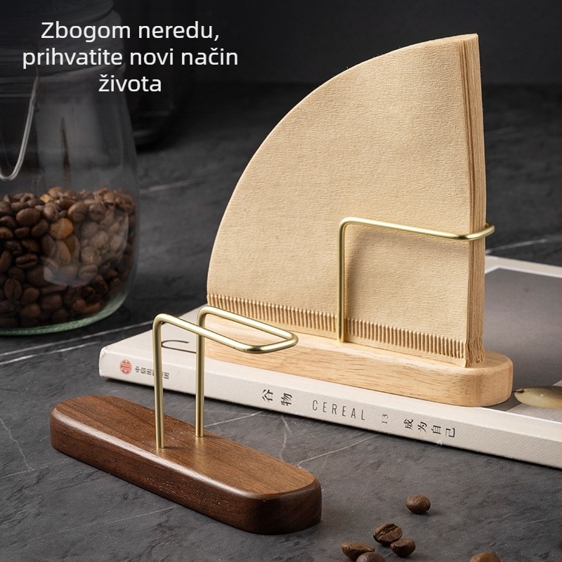 Držač za filtre za kavu, uspravni V oblik, univerzalan, od orašastog drveta i nehrđajućeg čelika, za V60 filtr papir