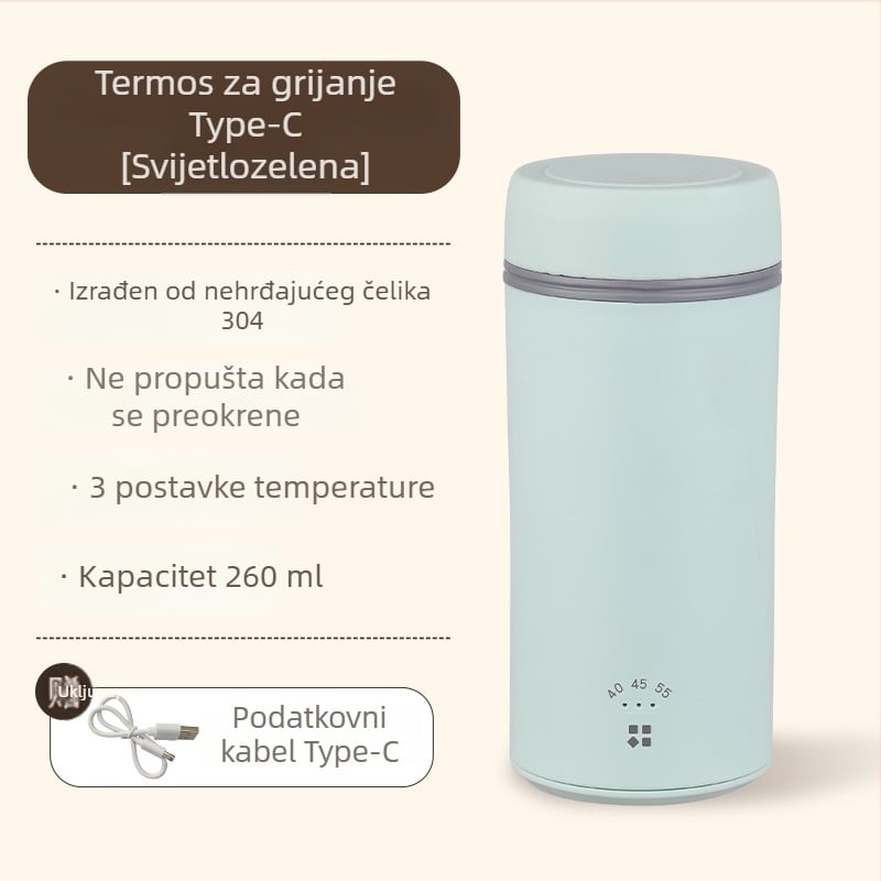 Prijenosna USB čašica za kuhanje vode, putna električna grijač, kompaktna šalica s konstantnom temperaturom, mini izolirana šalica za vruću vodu u studentskom domu