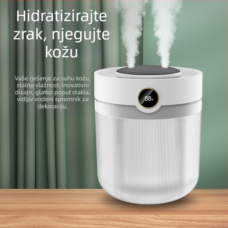 Vlažilo za zrak, kapacitet 2L, dva izlaza magle, USB napajanje, aromaterapija, digitalni zaslon
