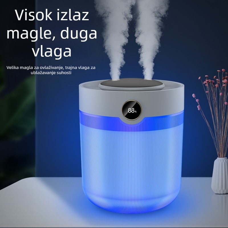 Vlažilo za zrak, kapacitet 2L, dva izlaza magle, USB napajanje, aromaterapija, digitalni zaslon