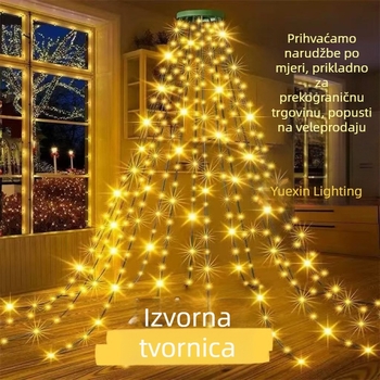 LED svjetlo za vrh drveta s prstenom – 400 LED, IP44, USB napajanje, daljinski upravljač, 3000K