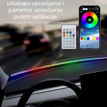 Automobilska ambijentalna rasvjeta s šarenim akrilnim prednjim zvučnim izolacijskim trakama, upravljanje putem aplikacije, bez žice (12V; 0.1A; silikon + akril; univerzalna kompatibilnost)