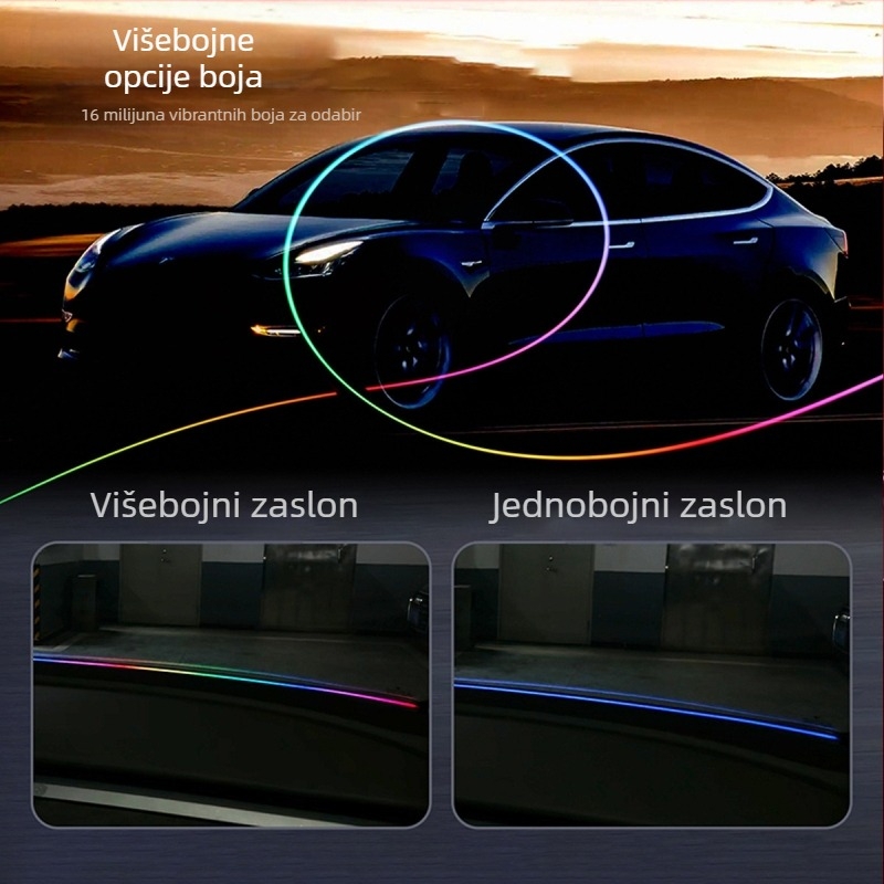 Automobilska ambijentalna rasvjeta s šarenim akrilnim prednjim zvučnim izolacijskim trakama, upravljanje putem aplikacije, bez žice (12V; 0.1A; silikon + akril; univerzalna kompatibilnost)