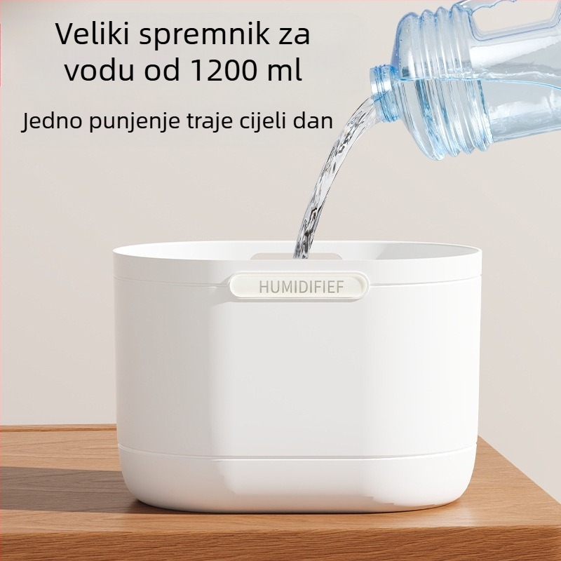 Vlaživač zraka s tri mlaznice, 1,2 L kapaciteta, za dnevni boravak i spavaću sobu, s mogućnošću dodavanja eteričnih ulja, stolni USB ovlaživač