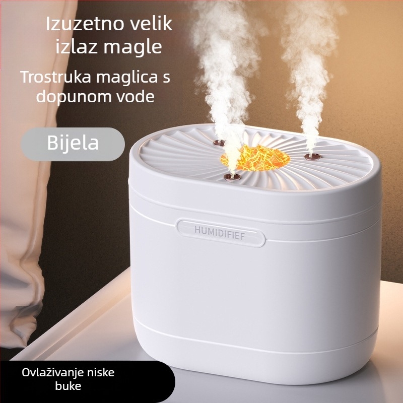 Vlaživač zraka s tri mlaznice, 1,2 L kapaciteta, za dnevni boravak i spavaću sobu, s mogućnošću dodavanja eteričnih ulja, stolni USB ovlaživač