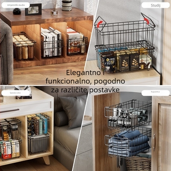 Višeslojni metalni izvlačni spremnik za hladnjak — karbonsko-čelični materijal, višenamjenski, bez ugradnje, moderan minimalistički dizajn