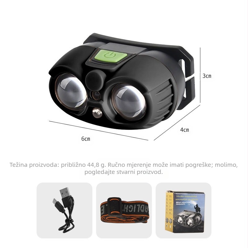 LED čelna lampica s USB punjenjem, vodootporna, domet 10 m, trajanje 20 sati