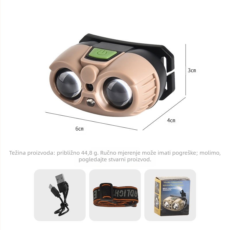 LED čelna lampica s USB punjenjem, vodootporna, domet 10 m, trajanje 20 sati