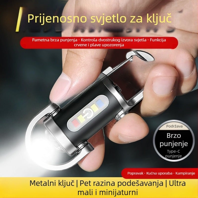 Prenosna LED svjetiljka za ključev – aluminijsko kućište; punjiva; 360° rotacija; snaga 15–20W; domet do 50 m
