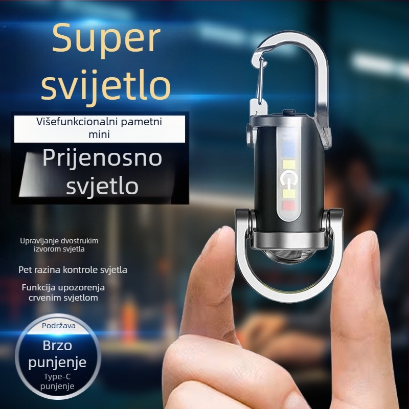 Prenosna LED svjetiljka za ključev – aluminijsko kućište; punjiva; 360° rotacija; snaga 15–20W; domet do 50 m