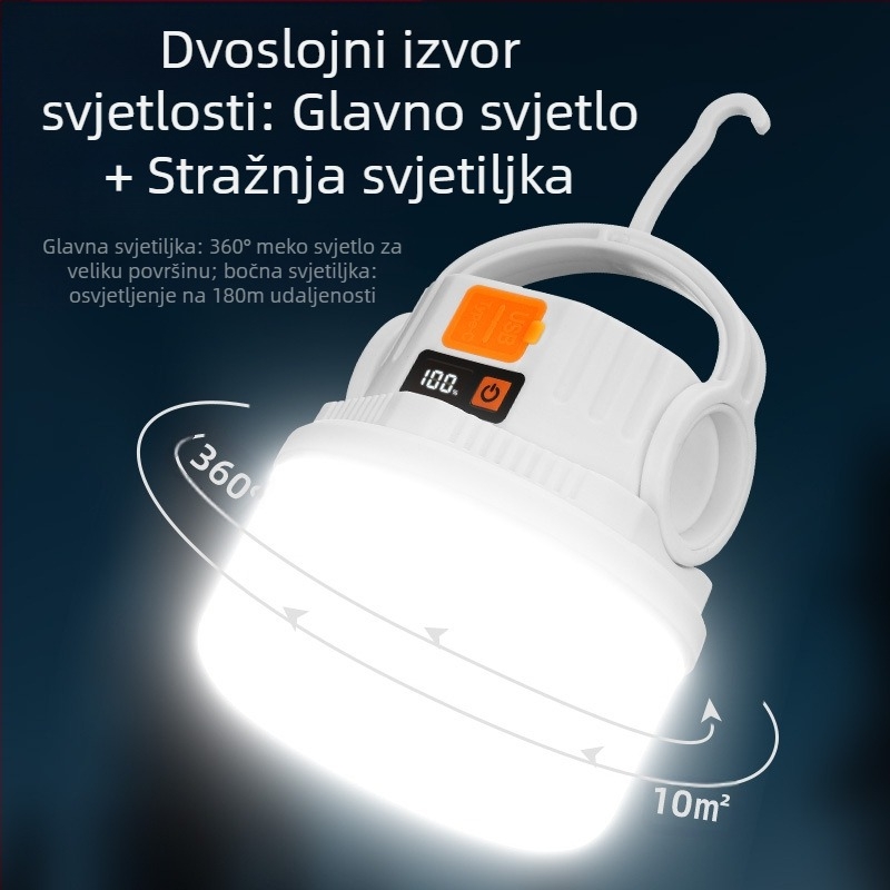 Coolba Kamping svjetlo s LED diodama 2835, solarno/napajanje, gumb prekidač