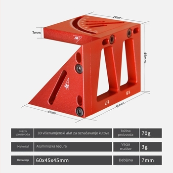 Onkel.J Drvna industrija 45° kutni označivač i 90° pravilo za označavanje s kružnim središnjim markerom