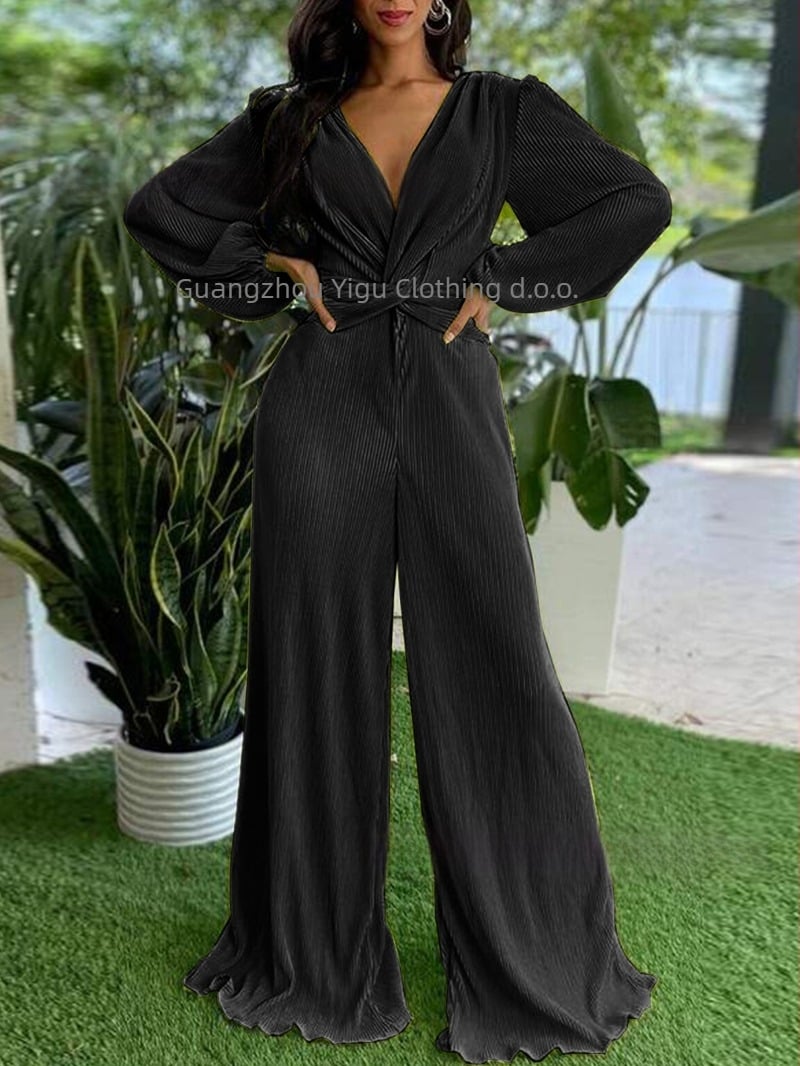 Kombinezon s plisom, dugi rukavi, ravne hlače, poliester-spandeks materijal, ulični hipster stil, proljeće 2025