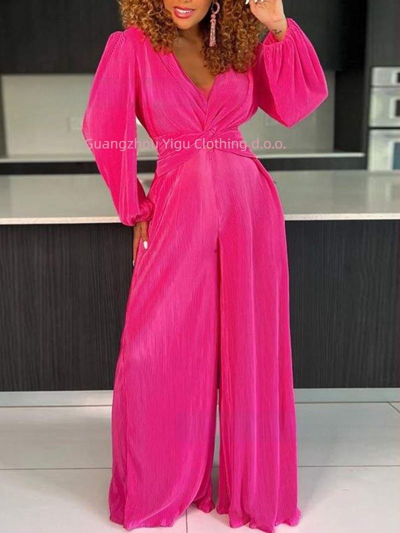 Kombinezon s plisom, dugi rukavi, ravne hlače, poliester-spandeks materijal, ulični hipster stil, proljeće 2025