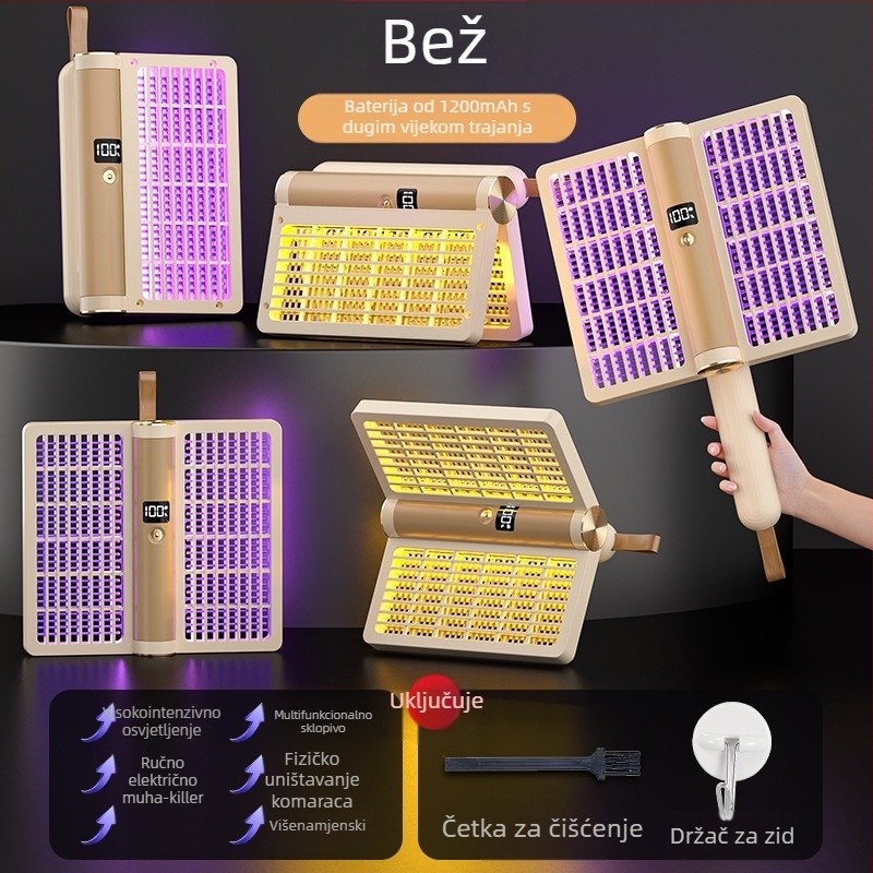 Električna sprava za komarce 4u1 s 360° rotacijom, sklopiva, punjiva, noćno svjetlo, pokrivenost 11–20 m²