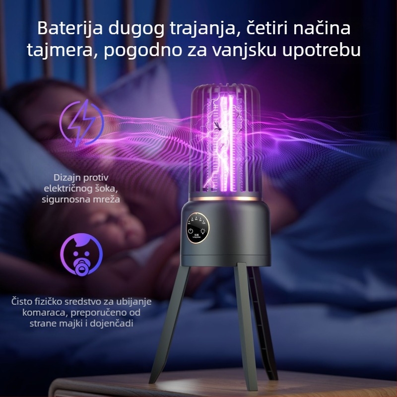 Lampa za ubijanje komaraca za unutarnju i vanjsku upotrebu — LED hvatanje svjetla i električni udar, ugrađena baterija 2000–2500mAh, pokrivenost 11–20㎡