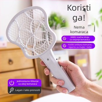 Električna ručna racketa za komarce, LED, aluminijska mreža, fiksna glava, bez ugrađene baterije, pogodna za do 10 m²