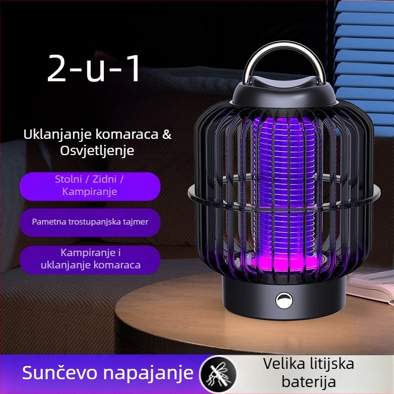 Lampica za komarce s električnim šokom, stil kaveza za ptice, ugrađena baterija, LED ambijentalno svjetlo, pokrivenost 21–30㎡, punjenje u 1 sat