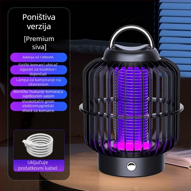Lampica za komarce s električnim šokom, stil kaveza za ptice, ugrađena baterija, LED ambijentalno svjetlo, pokrivenost 21–30㎡, punjenje u 1 sat