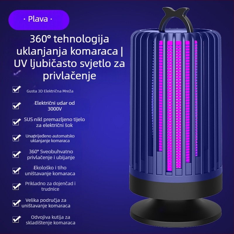 Unutarnja lampa za komarce, tiho elektrošok-ubijač komaraca s UV svjetlom, PP kućište, pogodno za prostorije do 10㎡