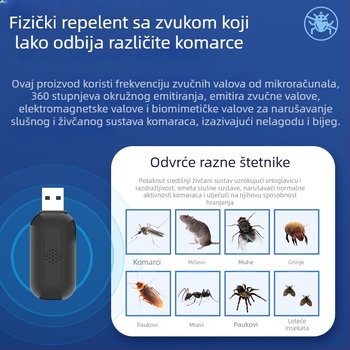 C20 Višenamjenski repelent za insekte — tiši sonični repelent za komarce i žohare, USB napajanje, 5W/5V