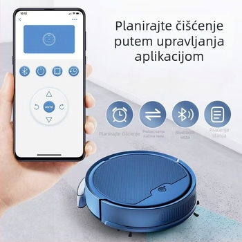 Robot za čišćenje sve-u-jednom: usisavanje, metenje i pranje; model 888, nasumična navigacija, 3.7V USB 9W, usis <1000 Pa, pokrivenost 70–90 m², radno trajanje 0–60 min
