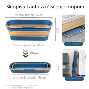 Sklopiva kanta za mop za kućnu upotrebu, nehrđajući čelični štap za mop, upija vodu i periva