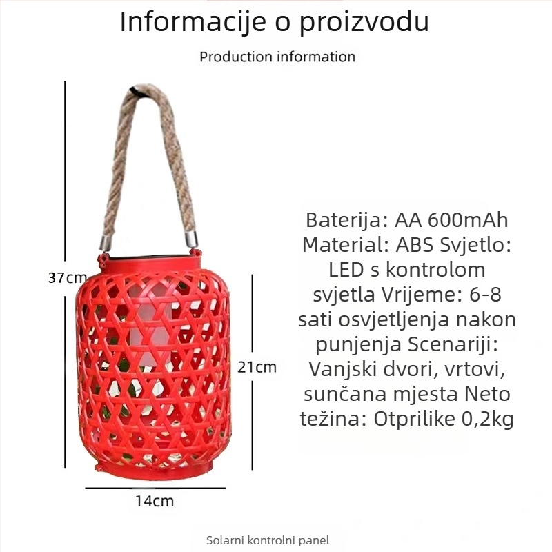 Solarna vrtna lanterna u pastoralnom kineskom retro dizajnu, imitacija bambusa, IP55 vodootporna, LED izvor, model 888, 6–12 sati osvjetljenja