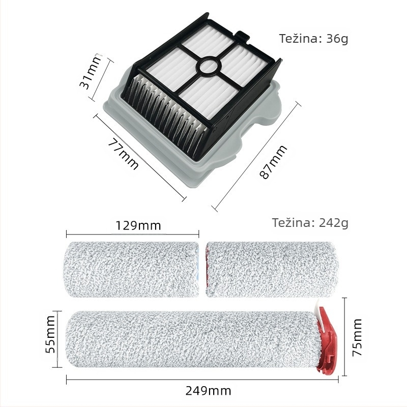Glavna četka i filtar za Roborock A10 robot za čišćenje poda (Ultra/E/Plus) – kompatibilna s dvostrukom plišanom rolom četkom, model A10, 101–150 m², kućna uporaba.