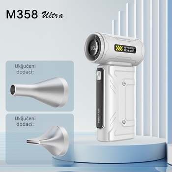 Ručni ventilator s bezkrtačnim motorom, ugrađena 6000mAh baterija, USB napajanje, ABS kućište, 6+ lopatica, buka 60–70 dB